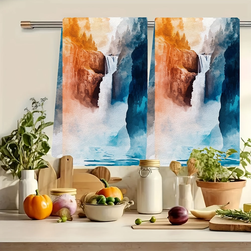 Set of 2 Ultra Soft Kitchen Towels Yellowstone Lower Falls Vibrant Design