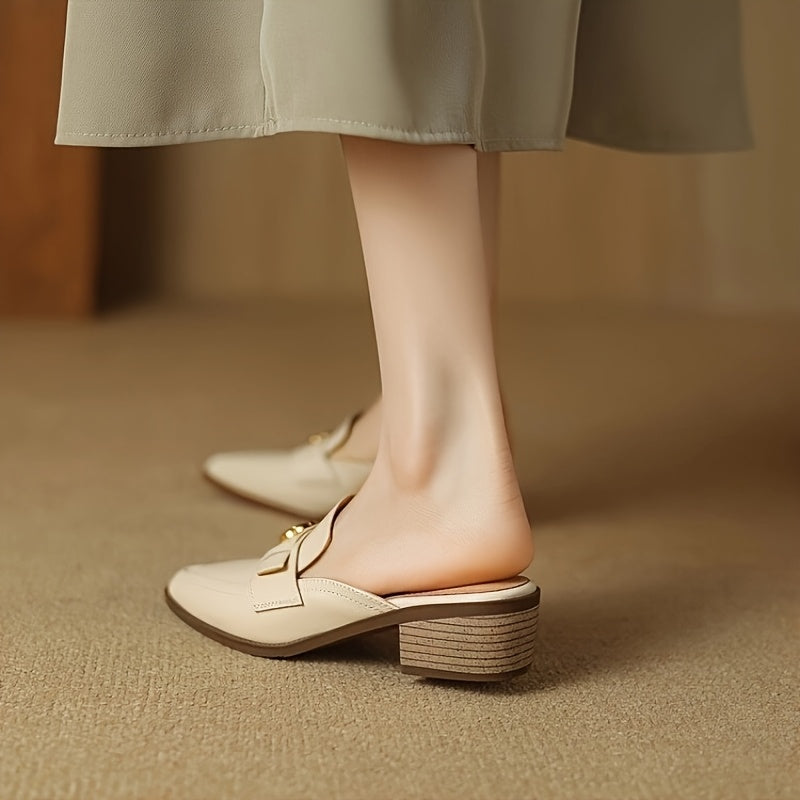 Women’s Floral Retro Pointed Toe Slip-On Mules White Brown Stylish Comfortable