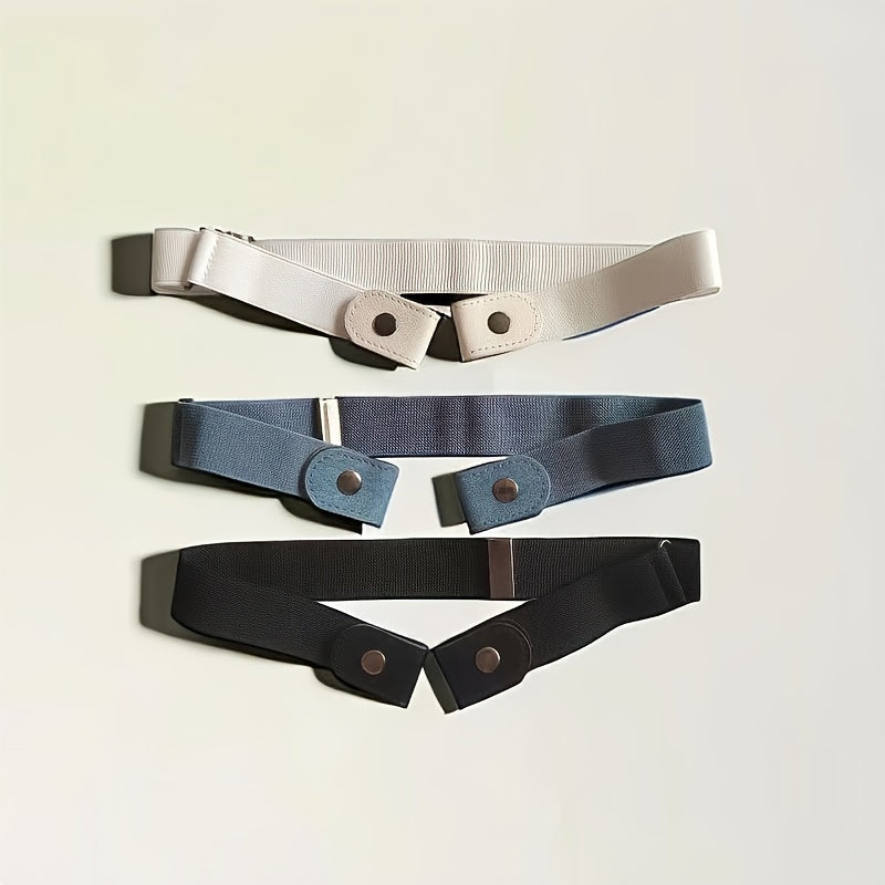 Set of 3 Adjustable Canvas Belts with Invisible Stretch Waistbands in White Black Light Blue