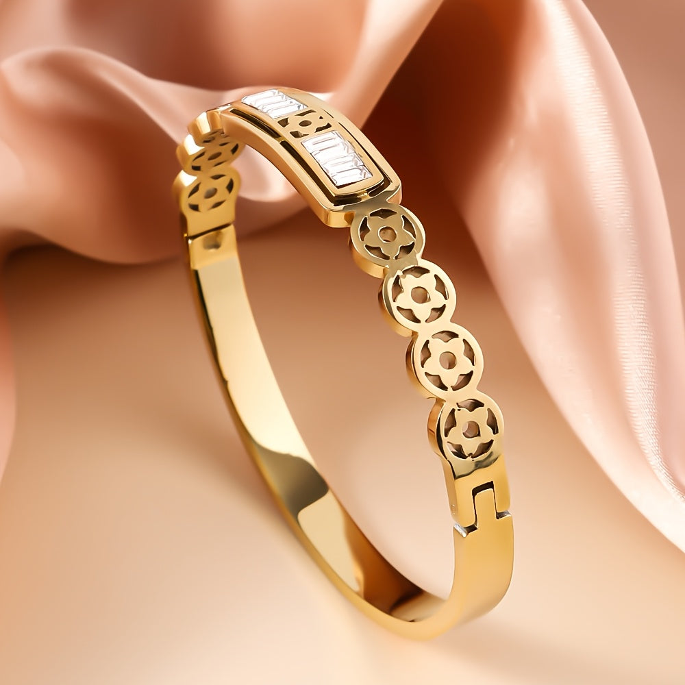 Women’s Stainless Steel Bracelet with Rhinestones and Star Design Bangle Jewelry