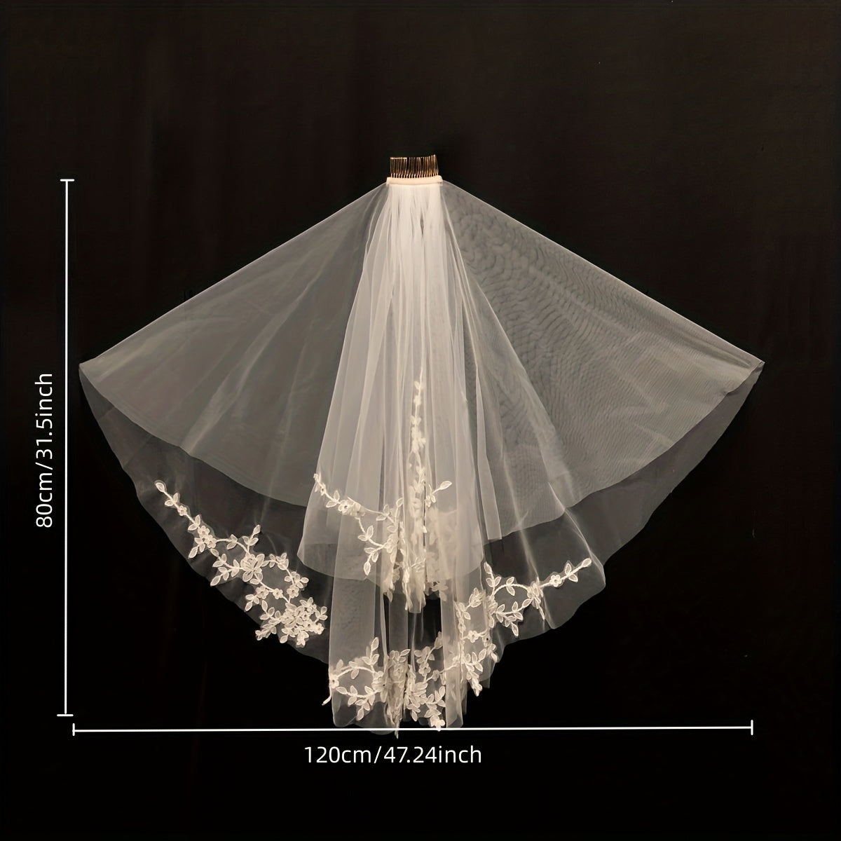 Princess Cathedral Wedding Veil with Flower Lace Mesh 2 Layer Bridal Accessory