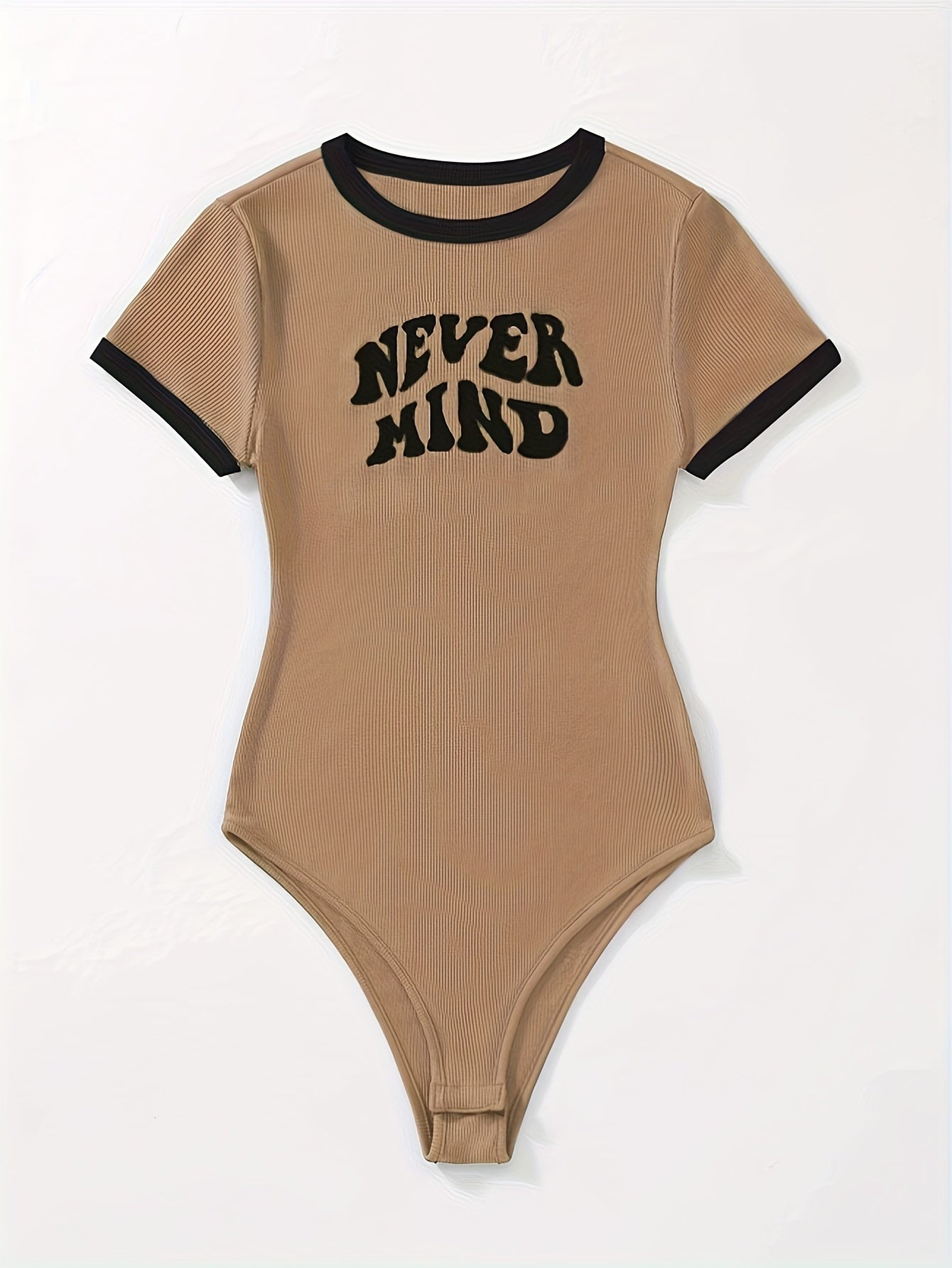 Plus Size Bodysuit Short Sleeve Crew Neck Contrast Trim Spring Summer Women