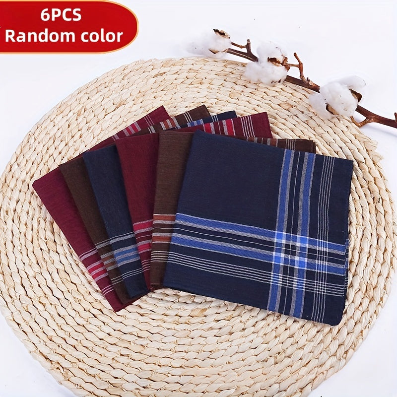 Six Elegant Plaid Cotton Blend Handkerchiefs for Men and Women Christmas Gift