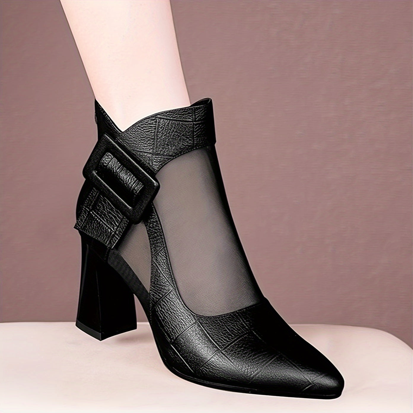 Women Pointed Toe Chunky Heel Pumps Black Summer Formal Office Shoes
