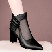 Women Pointed Toe Chunky Heel Pumps Black Summer Formal Office Shoes