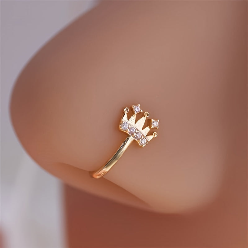 Набор украшений для носа из 9 предметов для женщин Sun Star Moon Heart Crown Cubic Zirconia Регулируемый без прокола