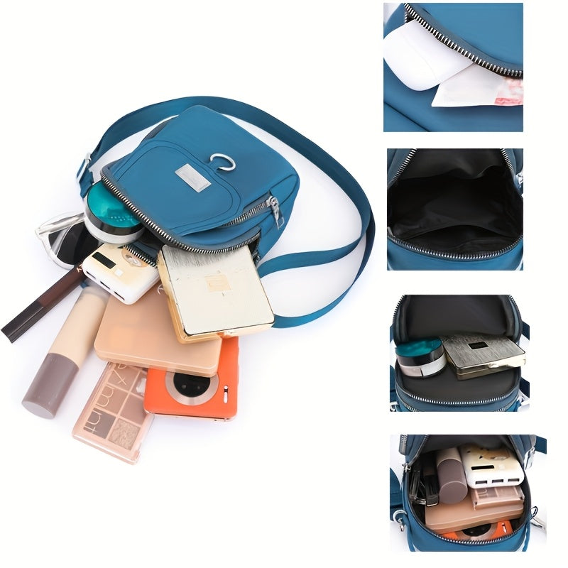 Ayollar uchun nylon crossbody sumka, katta sig'imli, bir rangli, zip yopilishi, polyester astarli, kundalik foydalanish va maxsus tadbirlar uchun ko'p funksiyali, qizil yoki qora ranglarda mavjud.