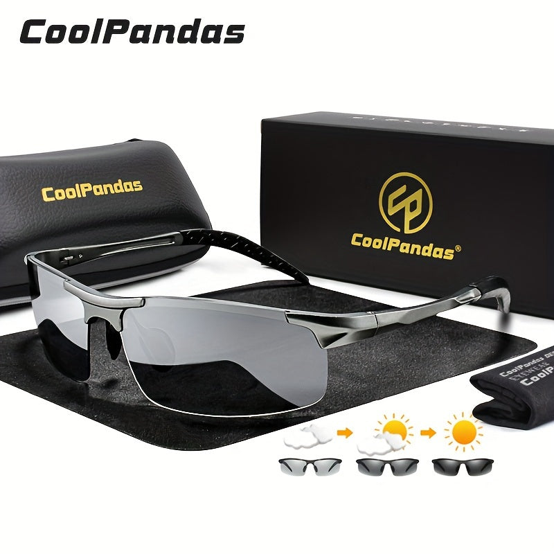 Men's Aluminum Rimless Photochromic Glasses Polarized Day Night Driving Anti-Glare