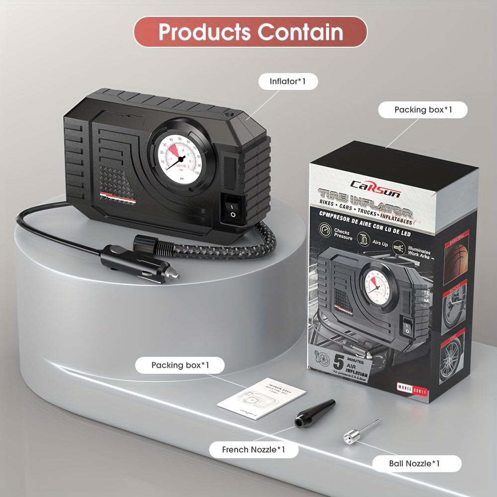 150PSI portativ avtomobil havo kompressori nasosi LED yoritgich bilan, bosimni sozlash imkoniyati bilan, avtomobil, mototsikl, velosiped uchun