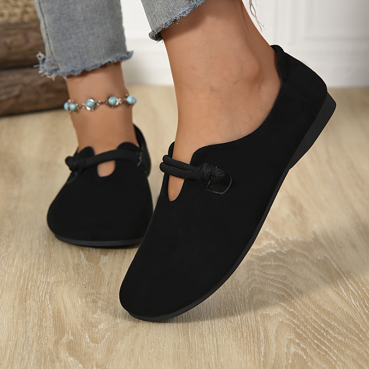 Women’s Elegant Mary Jane Flats Solid Color Slip-On Round Toe Fabric Upper