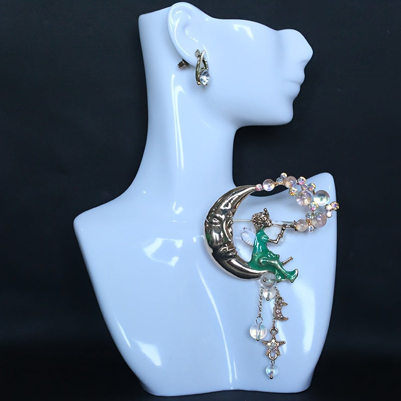 Vintage Elf Fairy Brooch with Dazzling Tassel Enamel Pin for Women