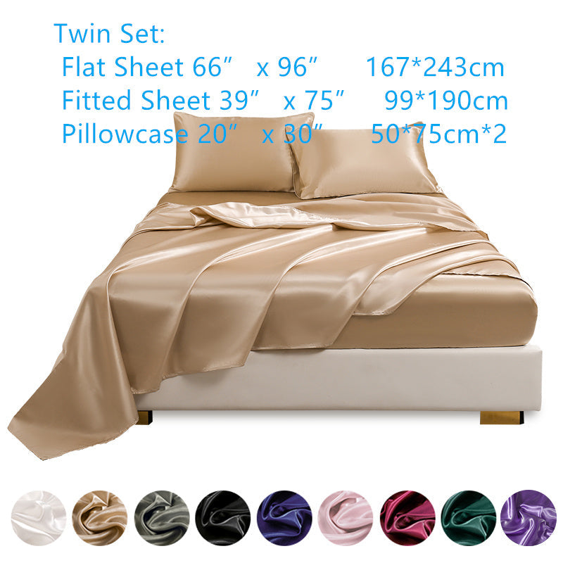 Juego de 4 sábanas de satén para ropa de cama incluye sábana superior, sábana ajustable y fundas de almohada, lujoso dormitorio, habitación de invitados