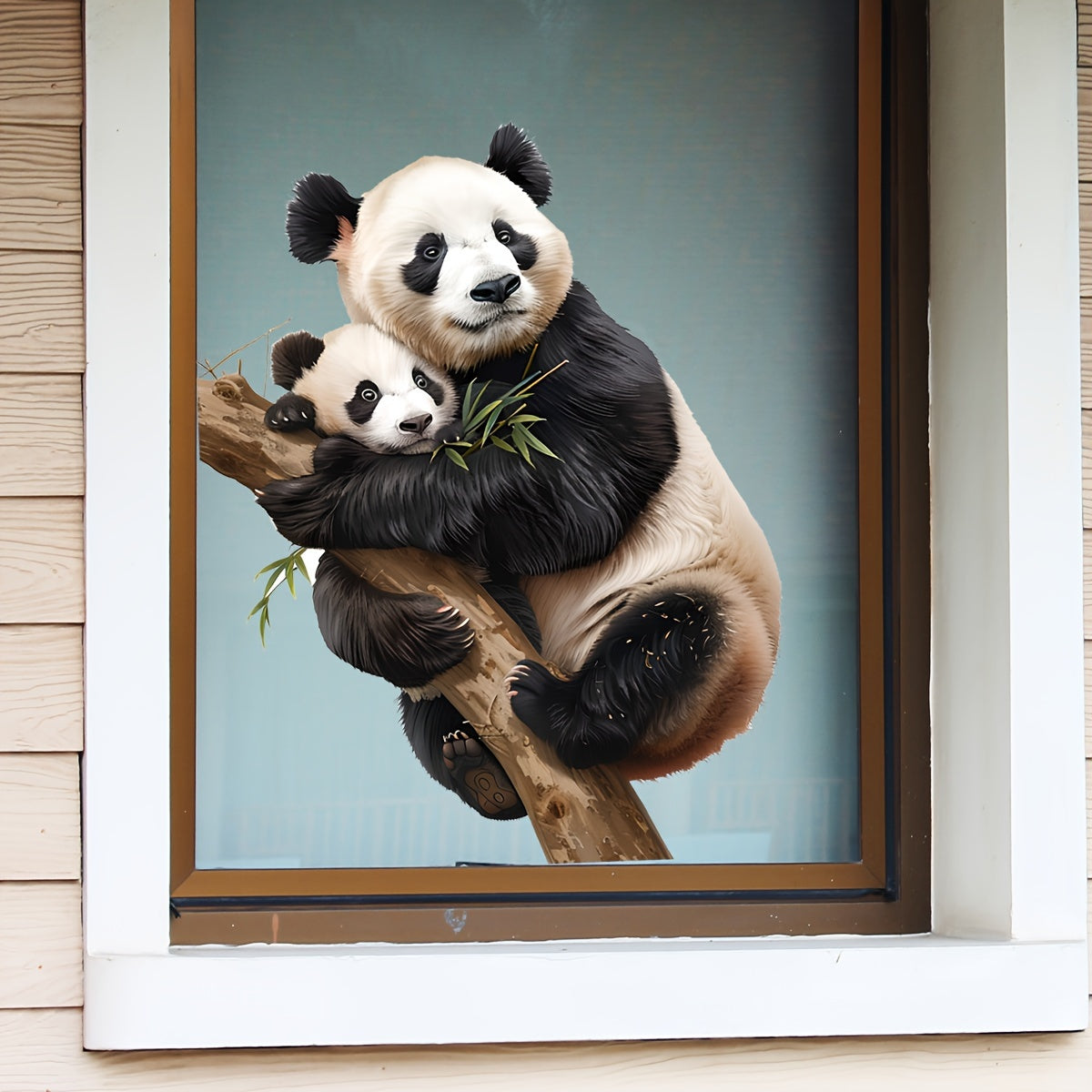 Dual-Sided Panda Family Window Cling Reusable Vinyl Decal for Home Office Decor