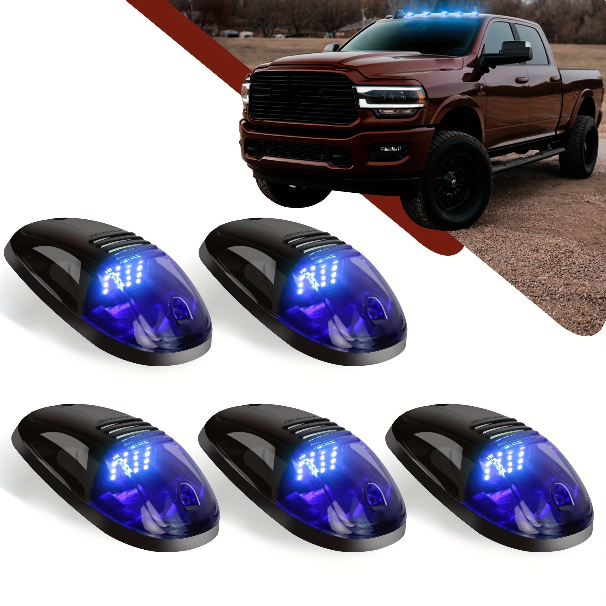 5Pcs 12V LED Smoke Glass Roof Marker Light Bulb Assembly for Pickup Trucks