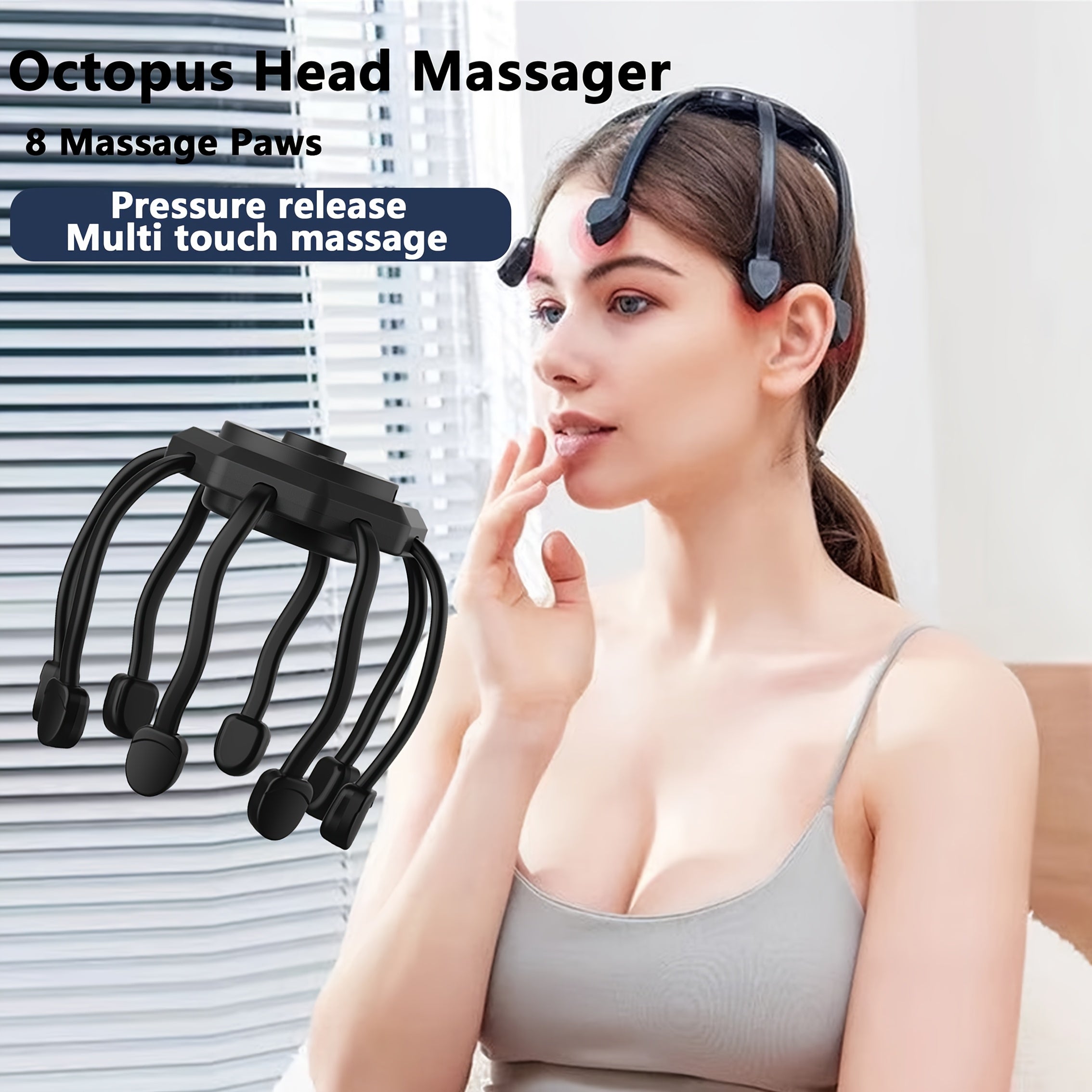 Head Massager with Soft Silicone Paws USB Rechargeable Low Allergenic Plastic Multi-Touch Pressure Release