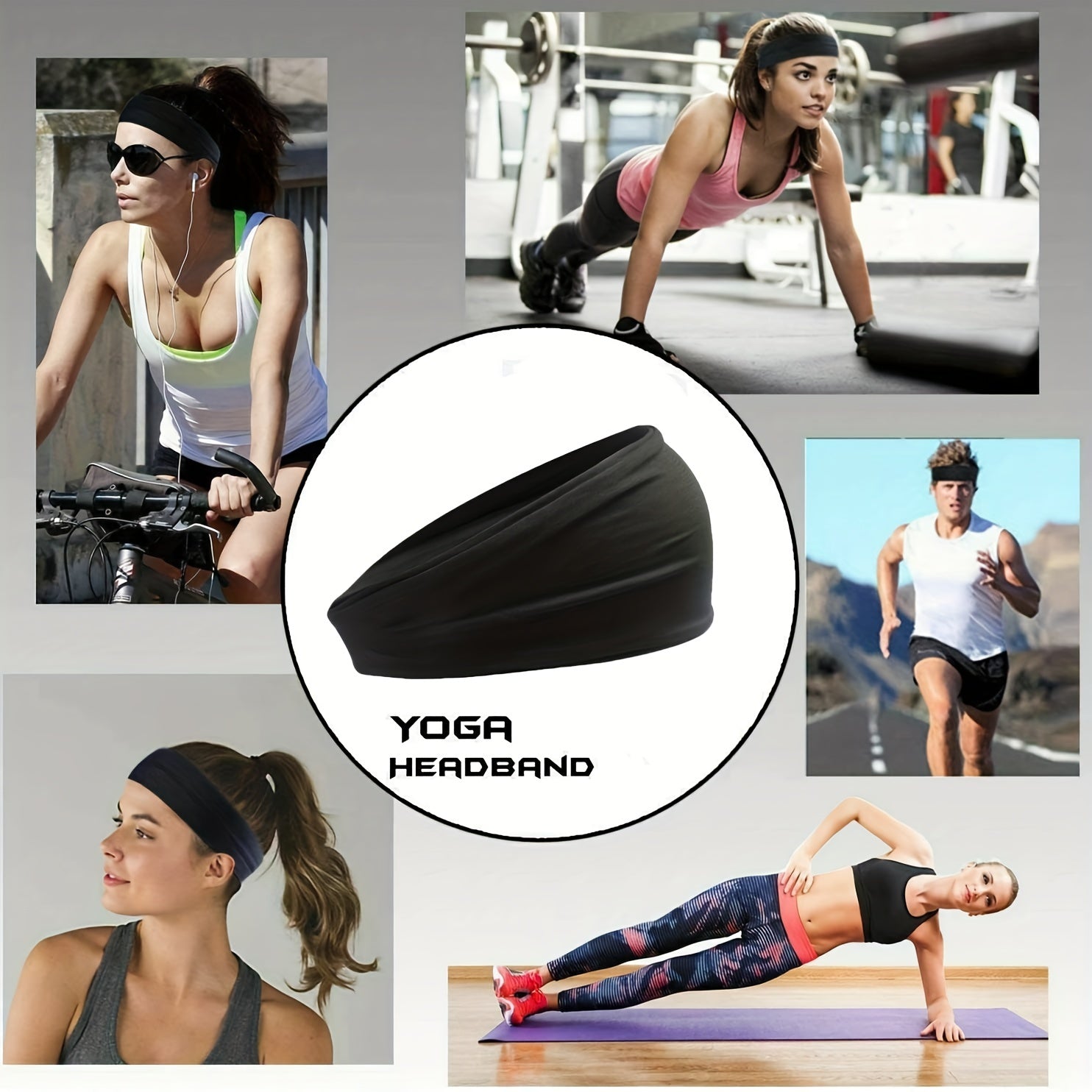 Set of 5 Sweat-Wicking Headbands for Running Cycling Yoga and Sports