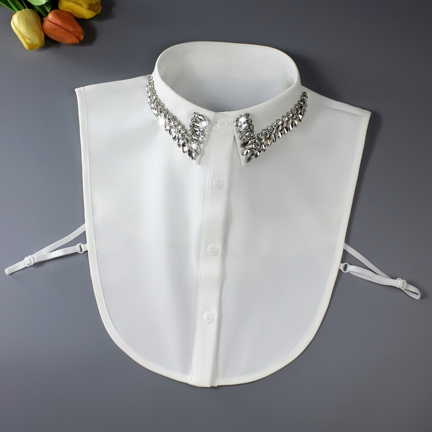 Sparkling Rhinestone Faux Collar for Women Detachable Half-Shirt Polyester Elegant Accessory