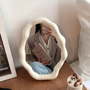 Irregular Desktop Makeup Mirror with Adjustable Plastic Frame and Glass Surface for Bathroom Office Bedroom Decor
