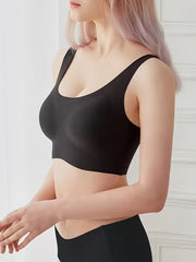 Top de tirantes deportivo sin costuras para mujer, soporte medio, transpirable, nylon spandex, almohadillas removibles