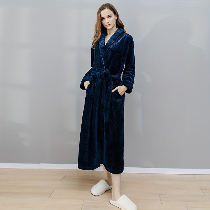 Flannel Bathrobe for Women Long Sleeve Soft Coral Velvet Lounge or After Bath