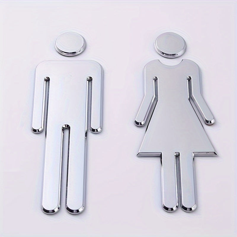 7.9-Inch Self-Adhesive Bathroom Sign Decal Male Female Silvery Golden for Office and Holiday