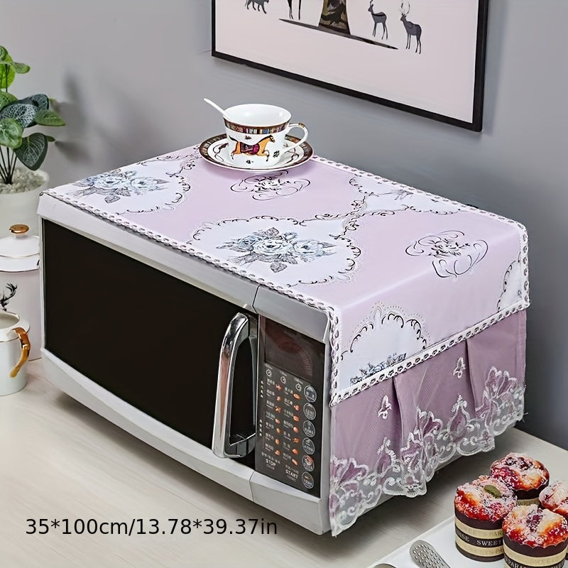 Yevropa uslubidagi dantel mikroto'lqinli pechka qopqog'i, polyester changdan himoya qiluvchi, gullar dizayni bilan, batareya talab qilinmaydi. mikroto'lqinli ovqat qopqog'i