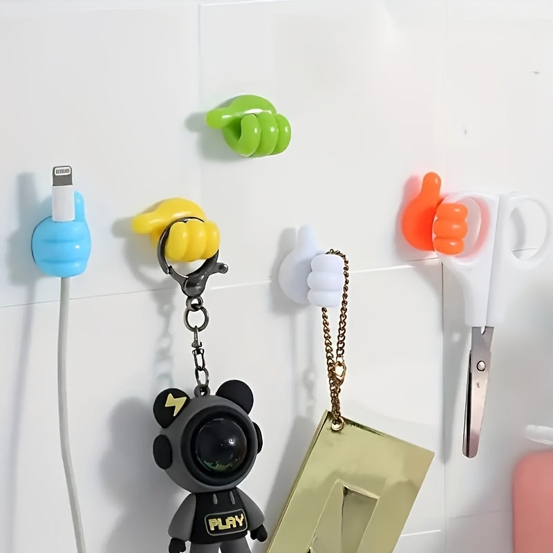 5pcs Thumb-Shaped Cable Organizer Clips Plastic No-Drill Adhesive Hooks for Charging Cables and Accessories
