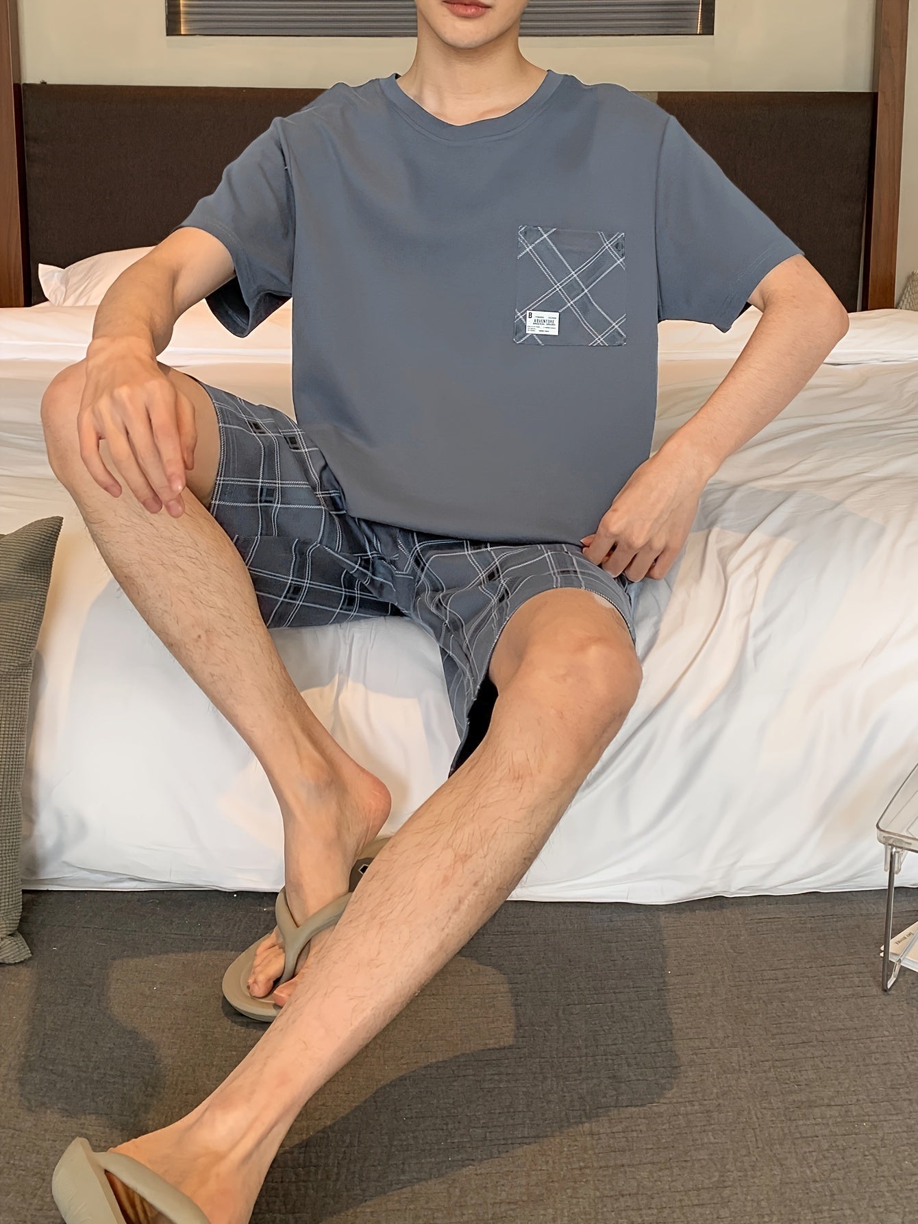 Men's Cotton Plaid Short Sleeve Pajama Set for Summer Lounge