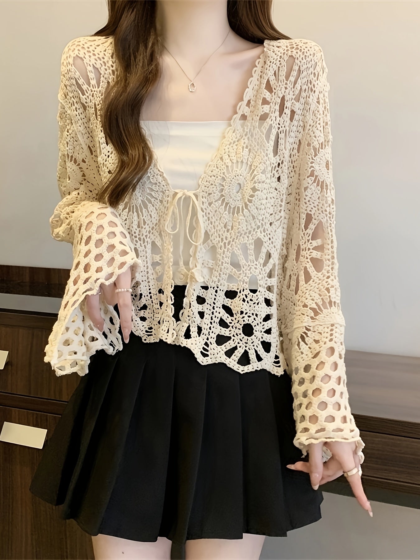 Women's Plus Size Crochet Knit Cardigan Summer Cover-Up Loose Pullover