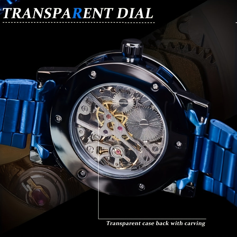 Men's Mechanical Watch Luxury Business Hollow Dial Alloy Strap Waterproof 30m