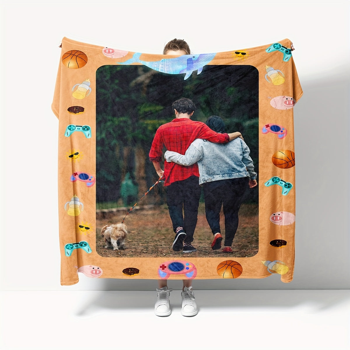 Personalized Family Couple Photo Nap Blanket 280g Flannel Soft All Seasons