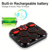Portable Electronic Drums with Foot Pedal and Drumsticks Black 10H Playback USB Recording