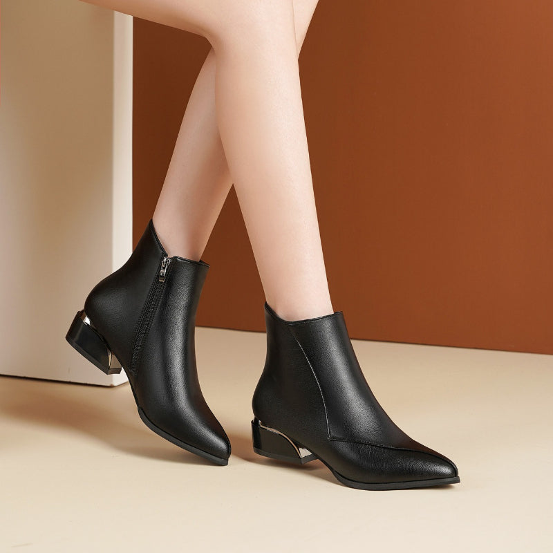 Women's Fashion Chelsea Ankle Boots Faux Cover Fabric Pointed Toe Chunky Heel