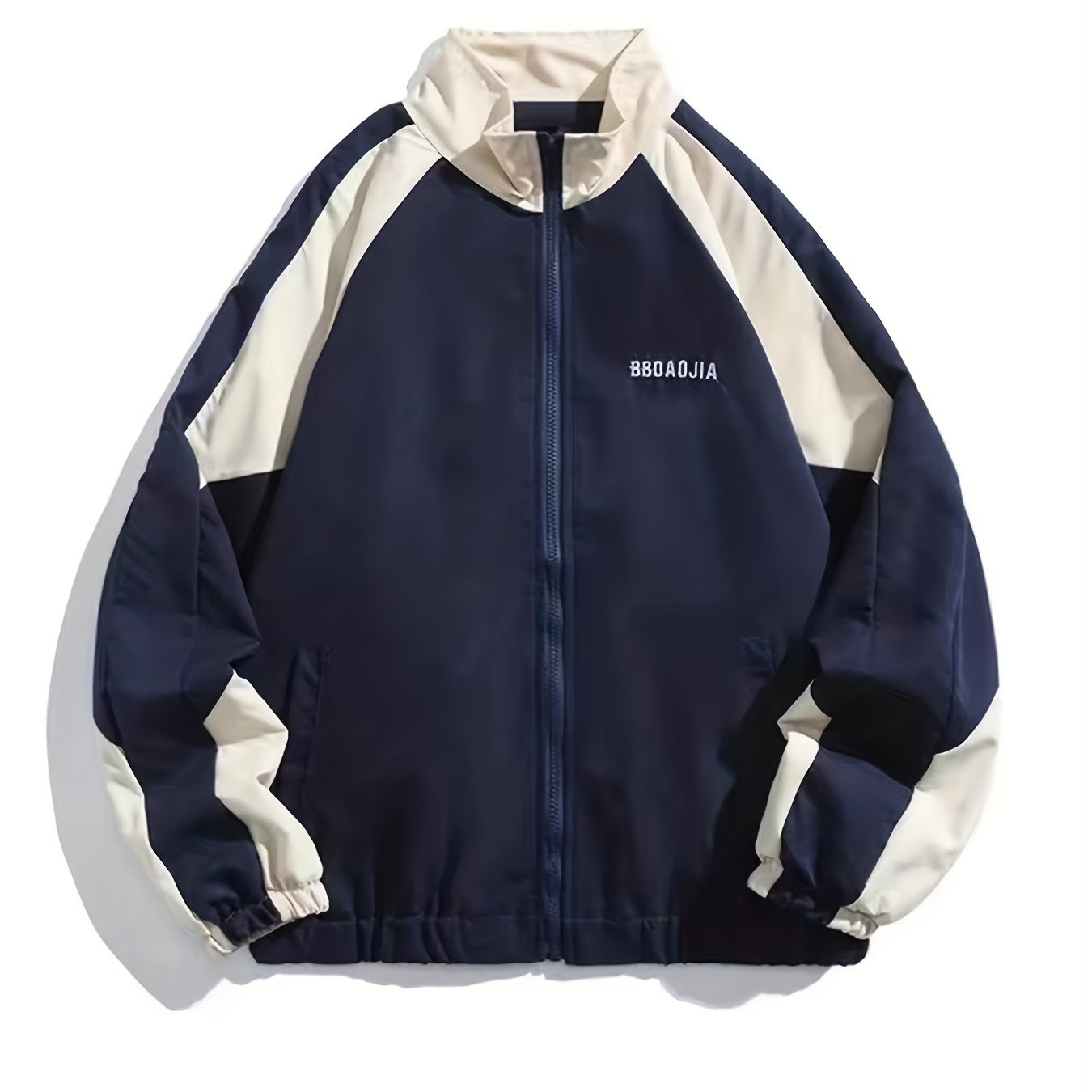 Y2K-Inspired Color Block Embroidered Polyester Jacket with High Collar for All Seasons