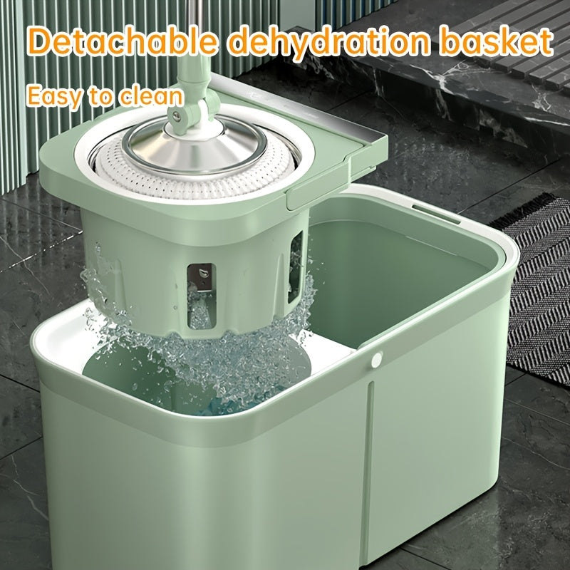 Rotating Mop Bucket Set with Stainless Steel Rod and 3 Mop Cloths for Home Use