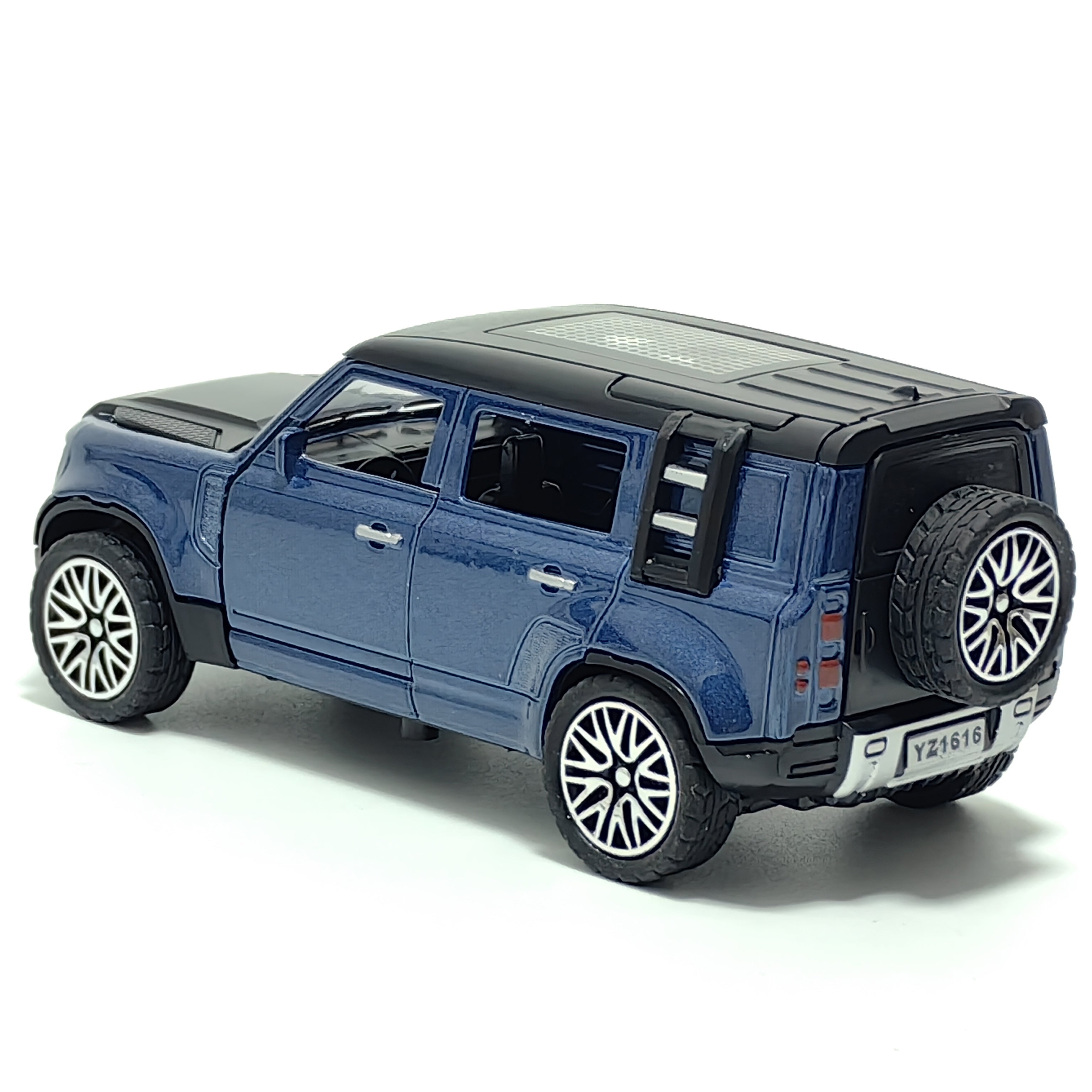 Blue and Black Metal Diecast Sports Car Model with Opening Doors for Display and Collecting