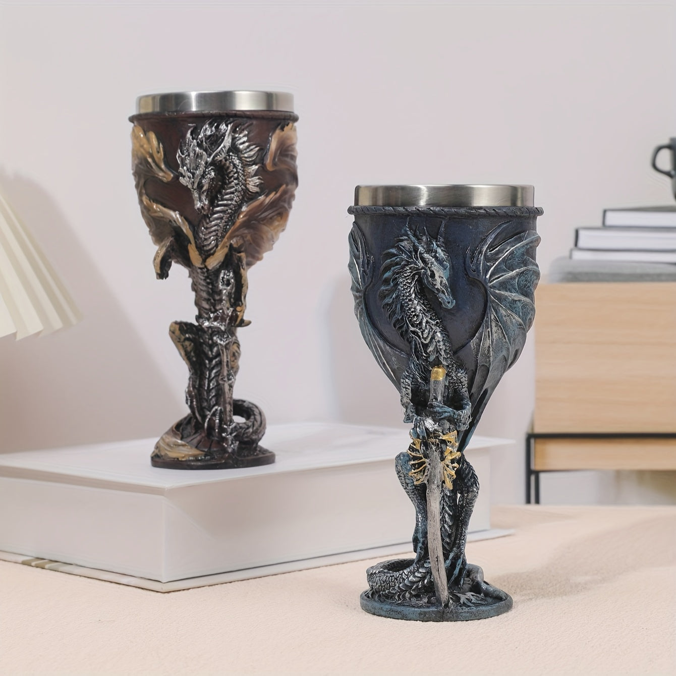 Dragon Sword Goblet 7oz Resin Stainless Steel Medieval Gothic Drinkware for Fantasy Fans