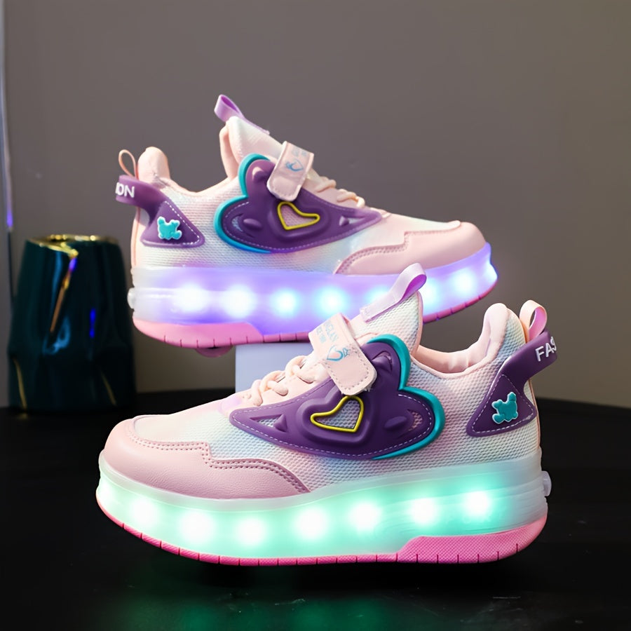 Kids' LED Light-Up Roller Skates for Boys and Girls Pink White Colorful Glow-in-the-Dark USB Rechargeable Breathable Mesh Casual Running