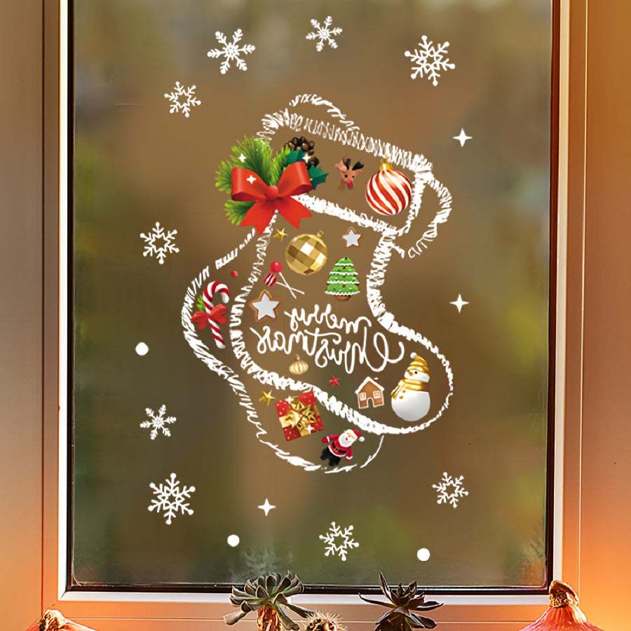 Christmas Window Clings Festive Decorations Self-Adhesive PVC Stickers