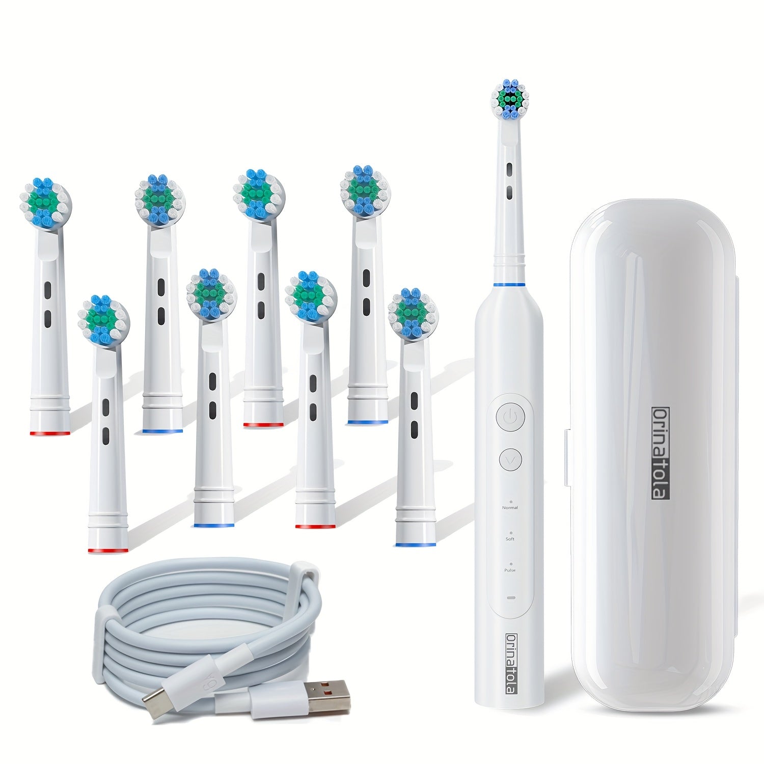 Kattalar uchun elektr tish cho'tkasi, qayta zaryadlanuvchi, aylanadigan, 8 ta boshli, sayohat uchun qadoq