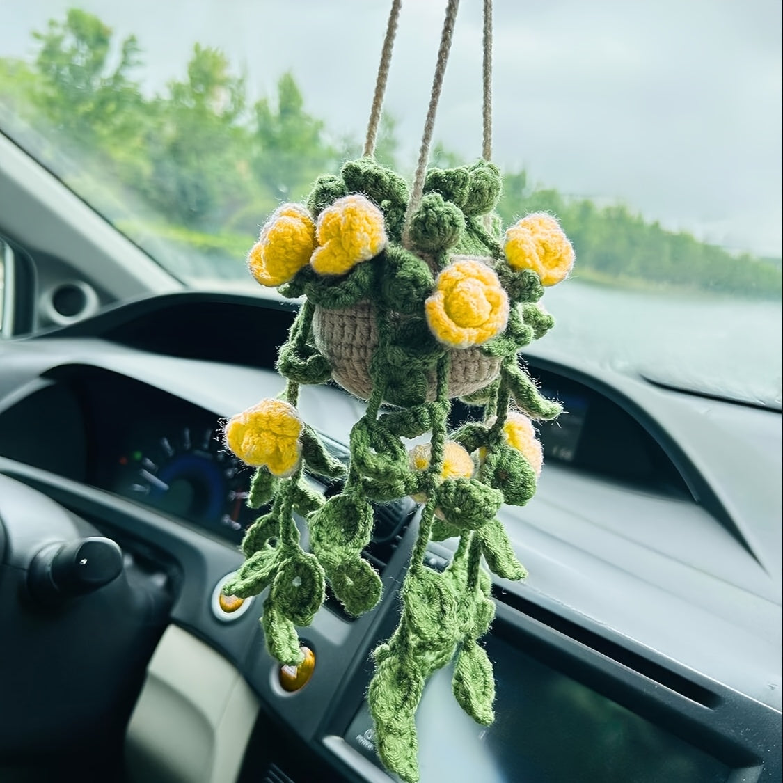 Handmade Crochet Car Mirror Charm Rearview Mirror Accessory Decor