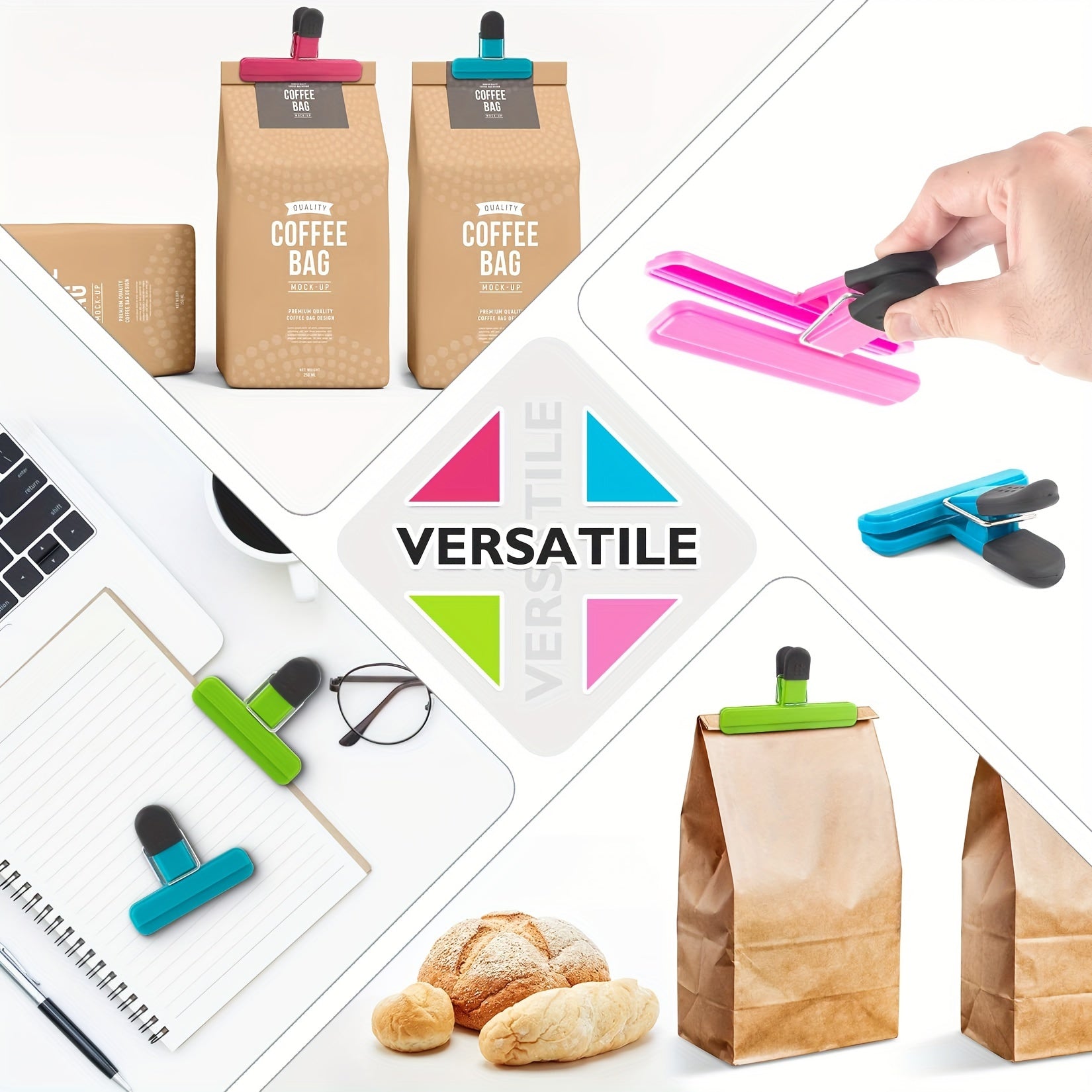 Namlikka chidamli saqlash uchun 6 ta qayta ishlatiladigan oziq-ovqat sumkasi yopish kliplar to'plami