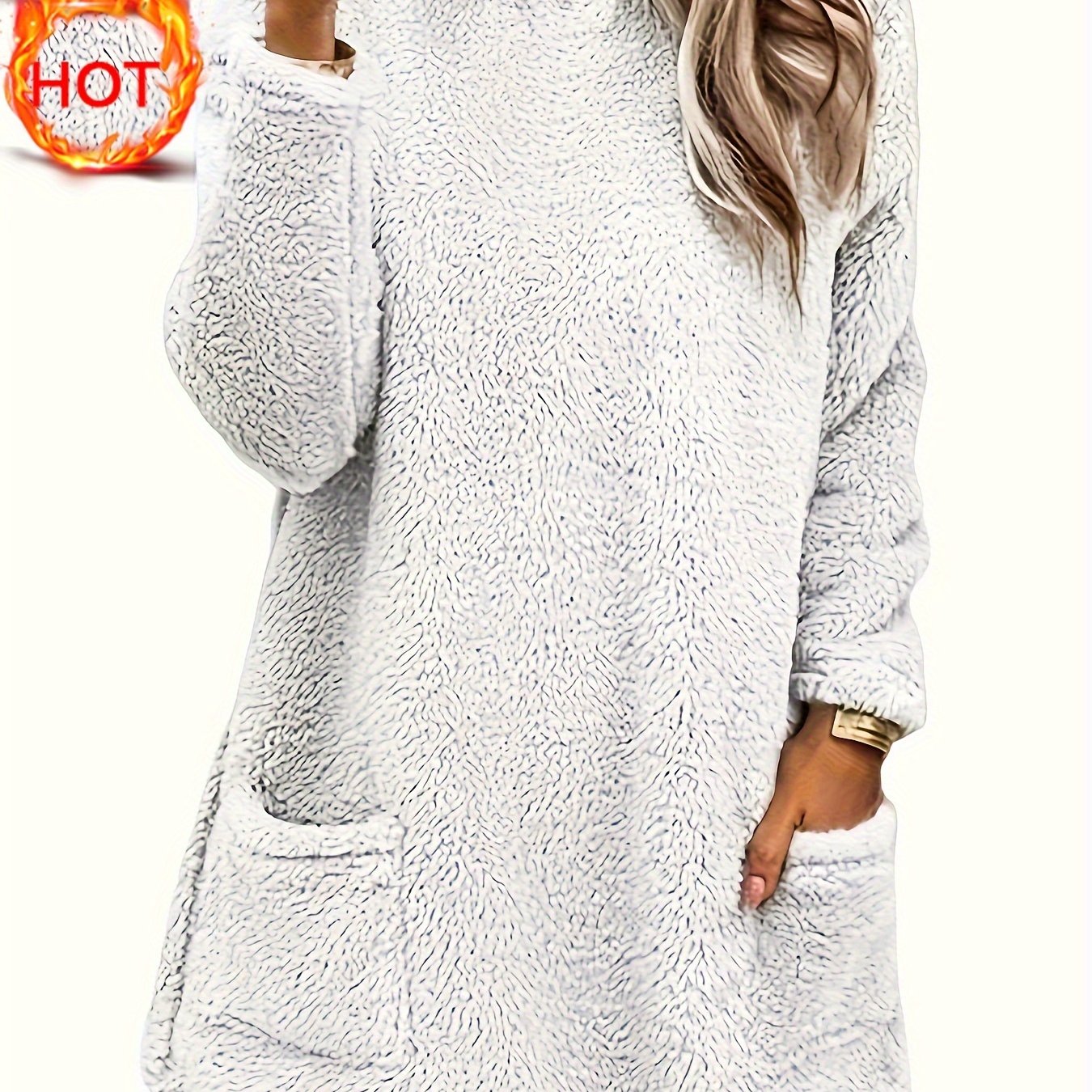 Толстовка женская плюшевая с длинными рукавами и карманами, большой размер