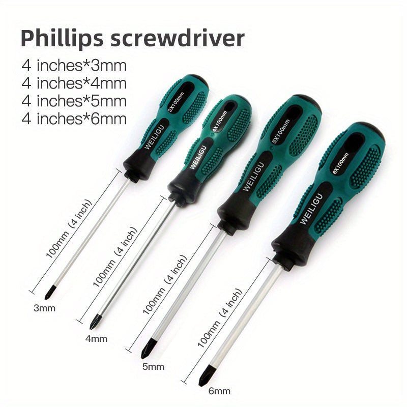 Magnetic Slotted Flat Head and Phillips Screwdriver Set, Non-Slip, 3-4 Inch