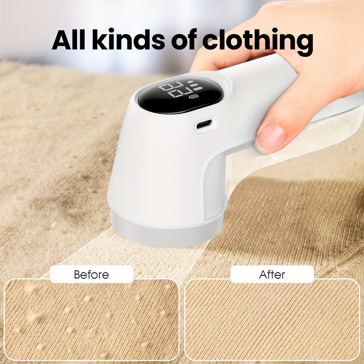 Fabric Shaver with Digital Display and Brush for Clothes Sofa Bedding White