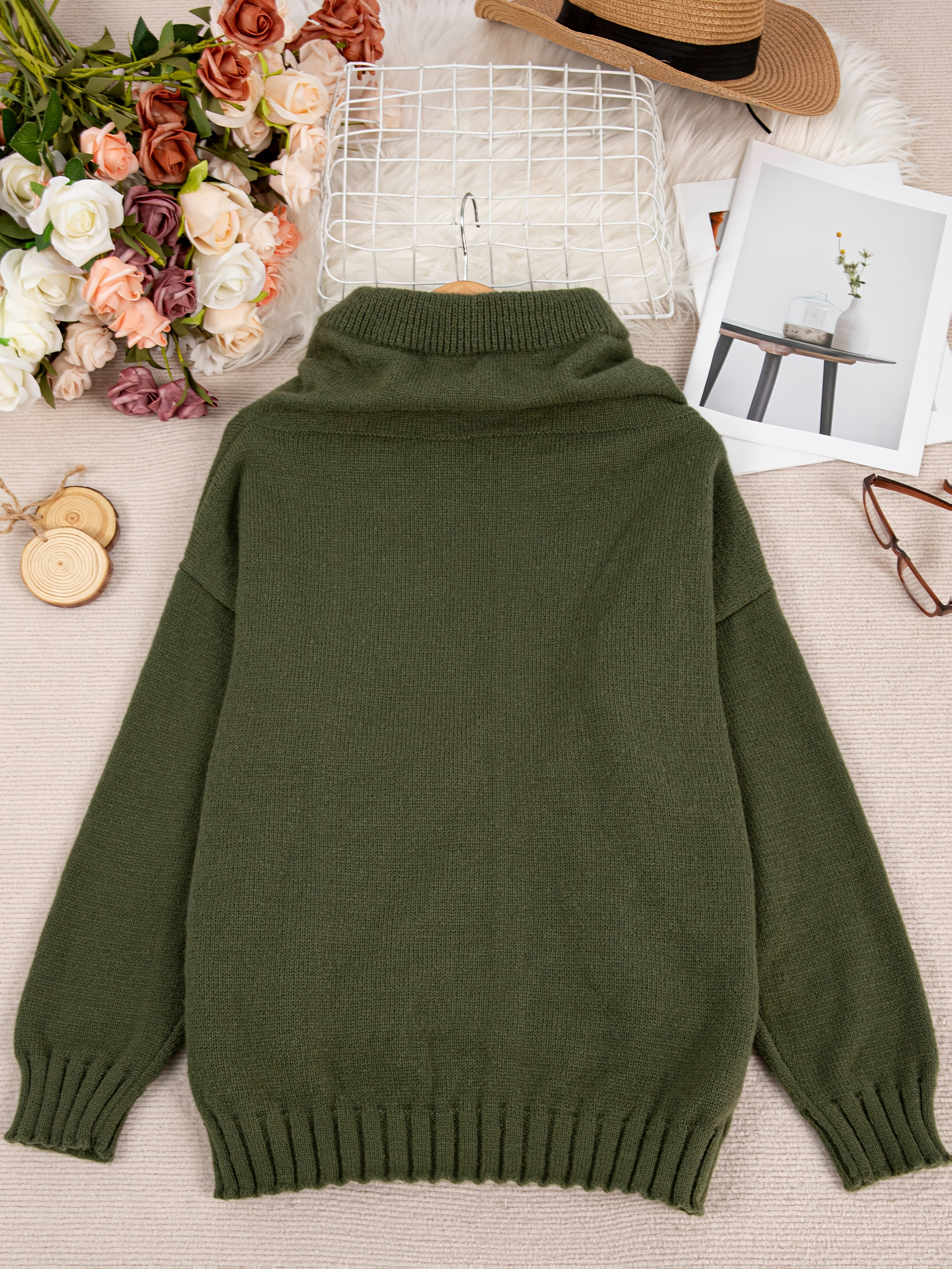 Women's Casual Irregular Collar Sweater With Drawstring Pockets