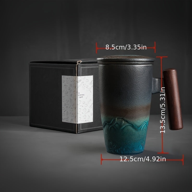 Qo'l bilan yasalgan keramika choy piyolasi to'plami infuzor, qopqoq va yog'och tutqichni o'z ichiga oladi - 350ml/11.8oz sig'im, bo'sh choyni qaynatish va pishirish uchun vintage uslubidagi kulolchilik piyolasi, biznes sovg'alari uchun mukammal.