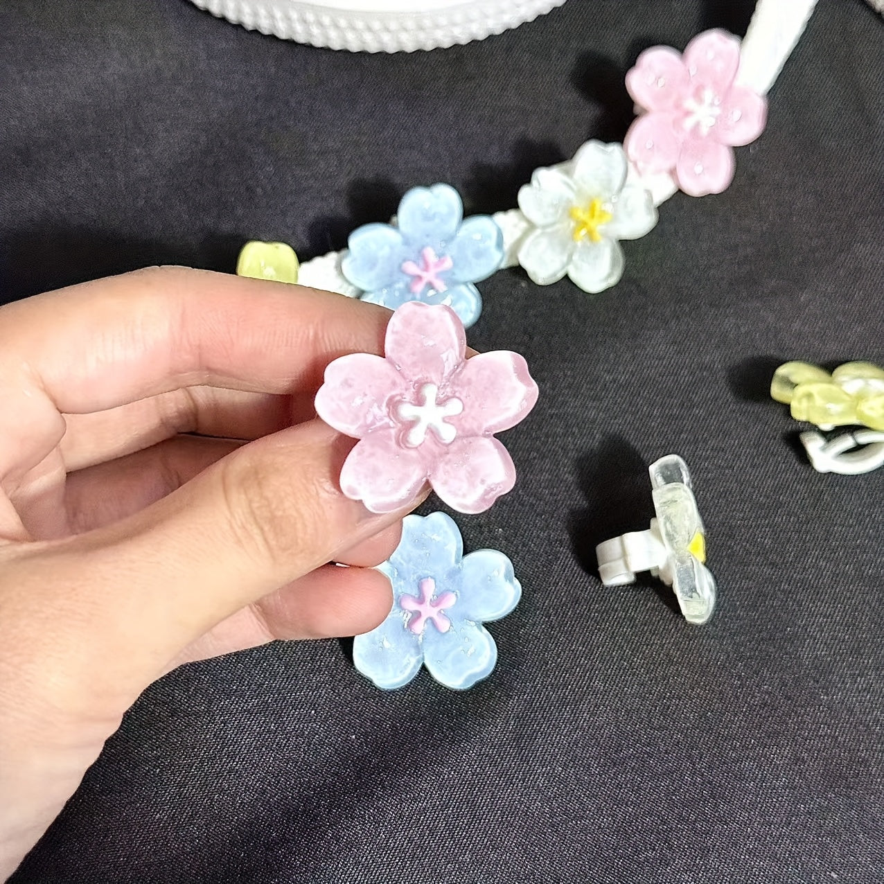 Unisex Flower Shoe Buckle Set 8pcs Cherry Blossom DIY Lace Decorations
