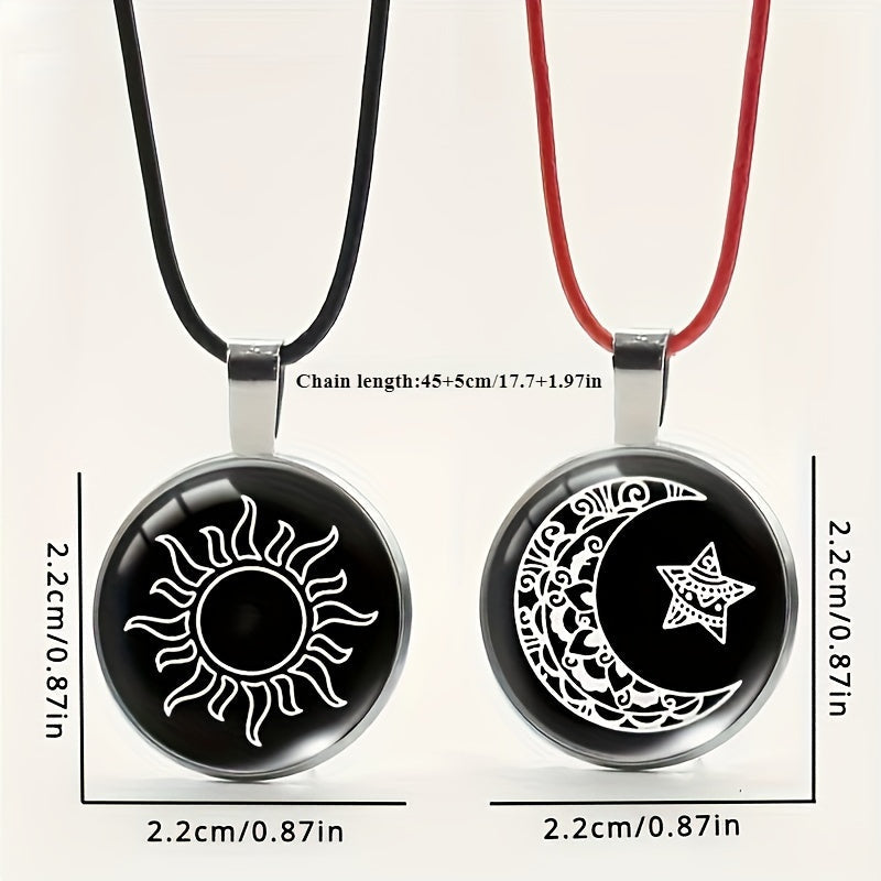 Set of 4 Sun Moon Stars Couples Bracelets and Vintage Layered Necklace Jewelry Gift