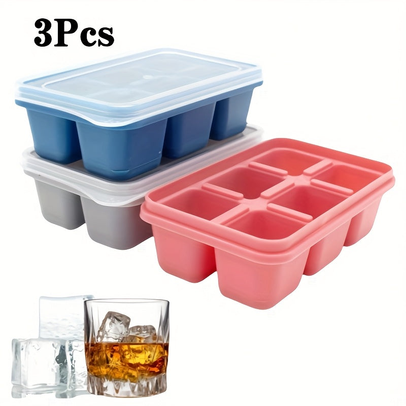3Pcs Ice Cube Trays with Lids Food-Grade PP Plastic Stackable Leak-Proof Color-Coded